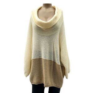 Splendid Colorblock Loose Fit Knit Cowl Neck Tunic Sweater Cream Tan Women‎ L